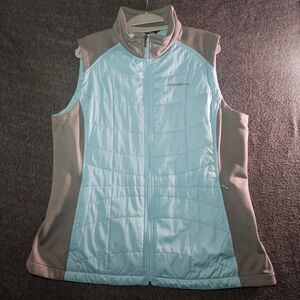 Eddie Bauer Vest Womens X-Large Blue Grey Polyester Full Zip Mock Neck Pockets